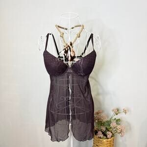 Gorgeous sheer purple flowy mesh vintage Y2K ruffle babydoll slip top